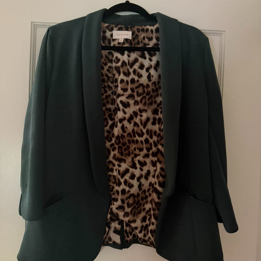 Skies are Blue sz xl emerald green scuba jacket with leopard lining